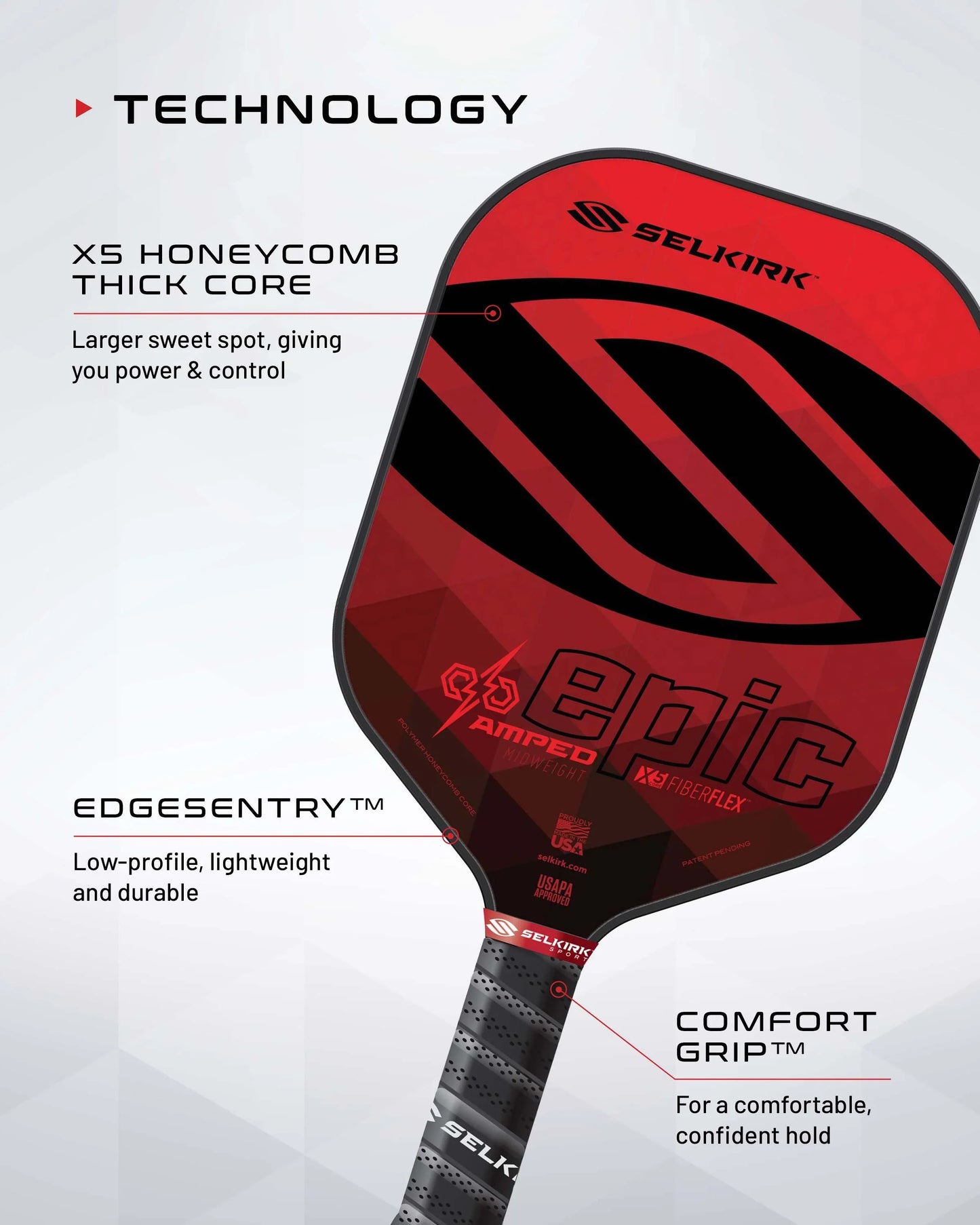 Selkirk Amped Epic Mid Weight pickleball paddle - Regal (Black/Gold)