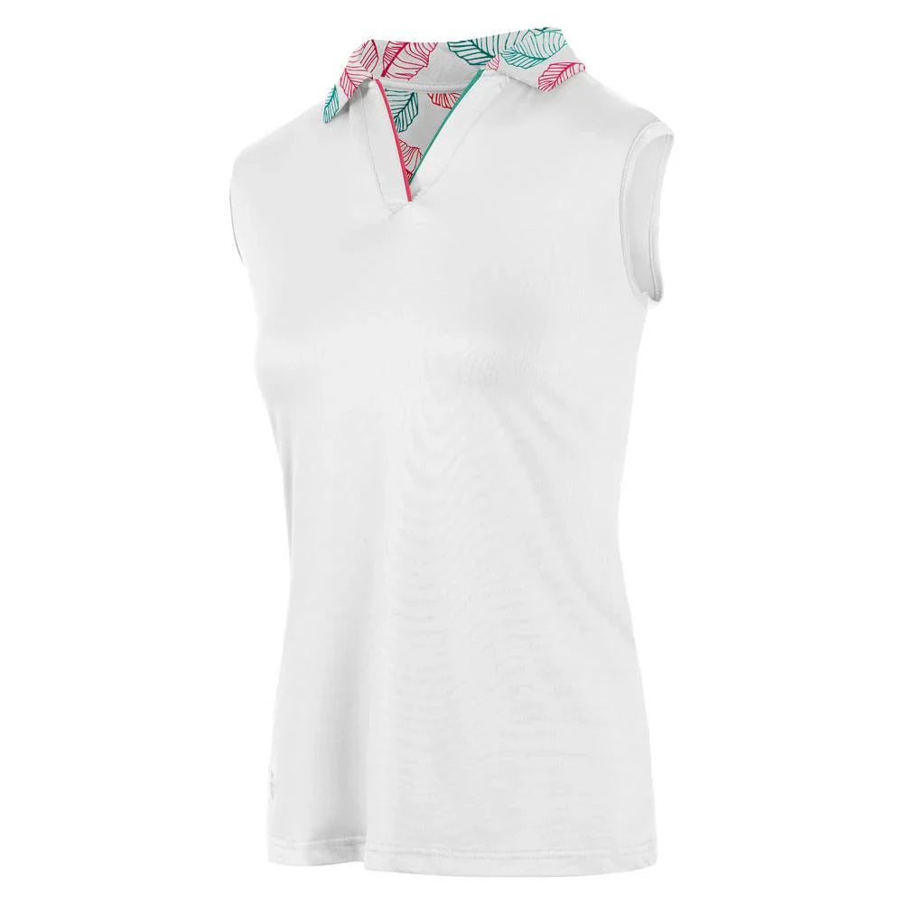 Island Green sleeveless polo leaf print
