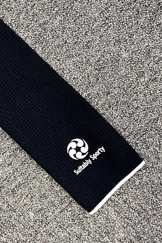 Suitably Sporty Tri-fold waffle towel - Black