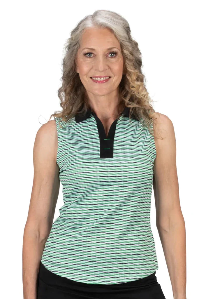 Nancy Lopez Shift sleeveless polo - Green/White/Black Multi