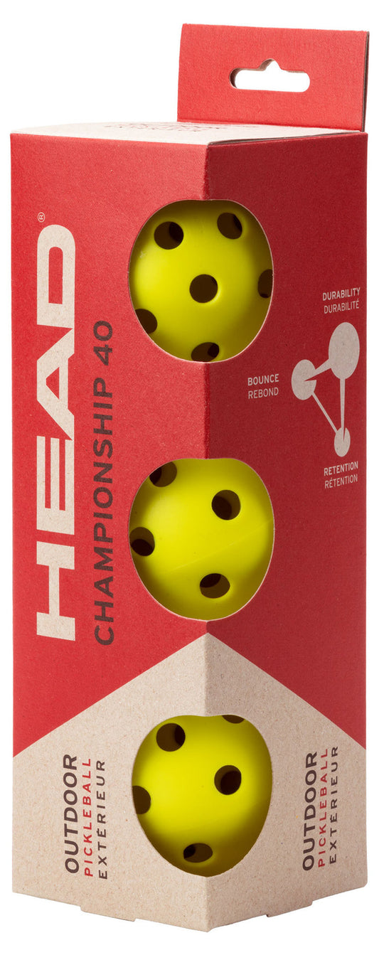 Head (was Penn) Championship 40 outdoor pickleballs (3 pack) - Yellow