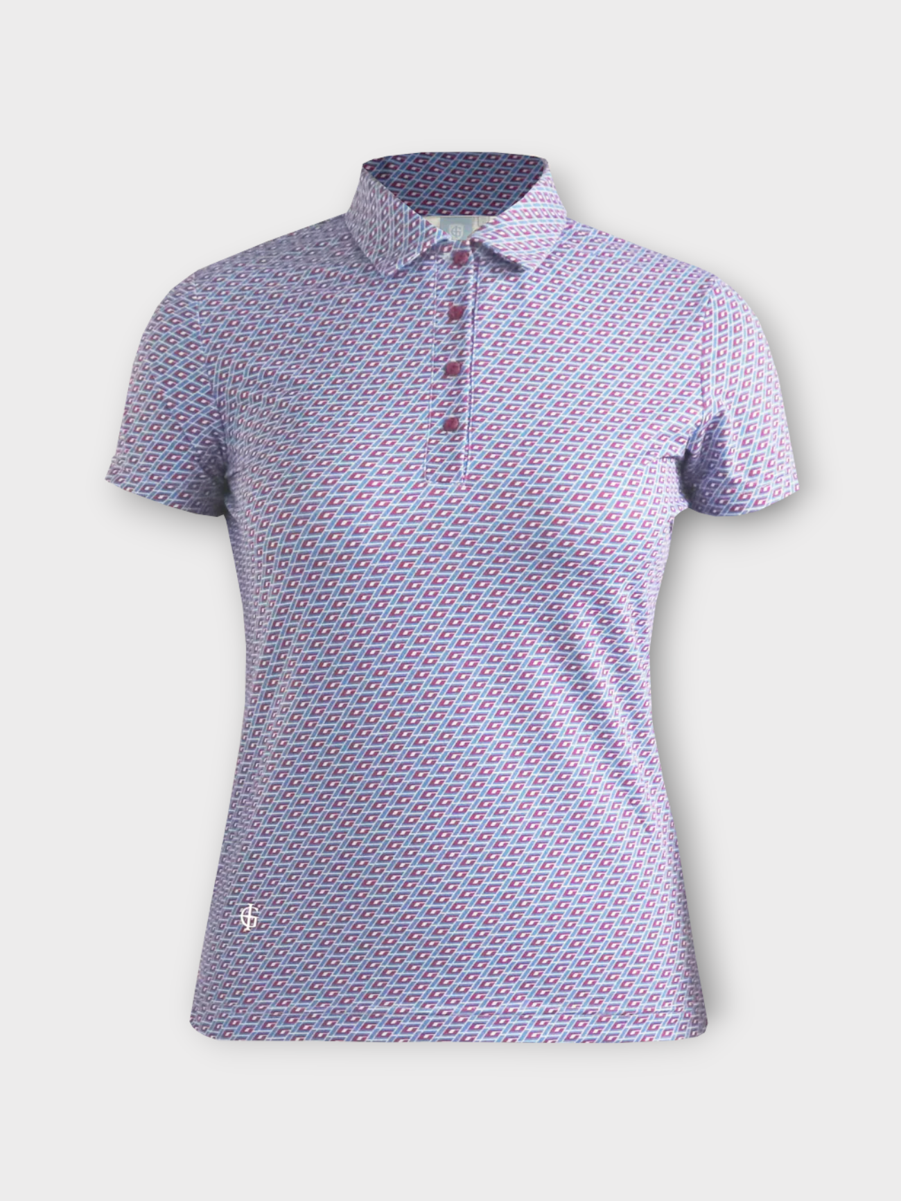 Island Green Short Sleeved Polo - Raspberry Geo Print