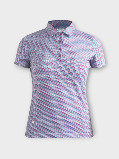 Island Green Short Sleeved Polo - Raspberry Geo Print