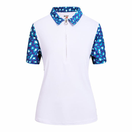 JRB Short Sleeved shirt - White Lapis Green Print