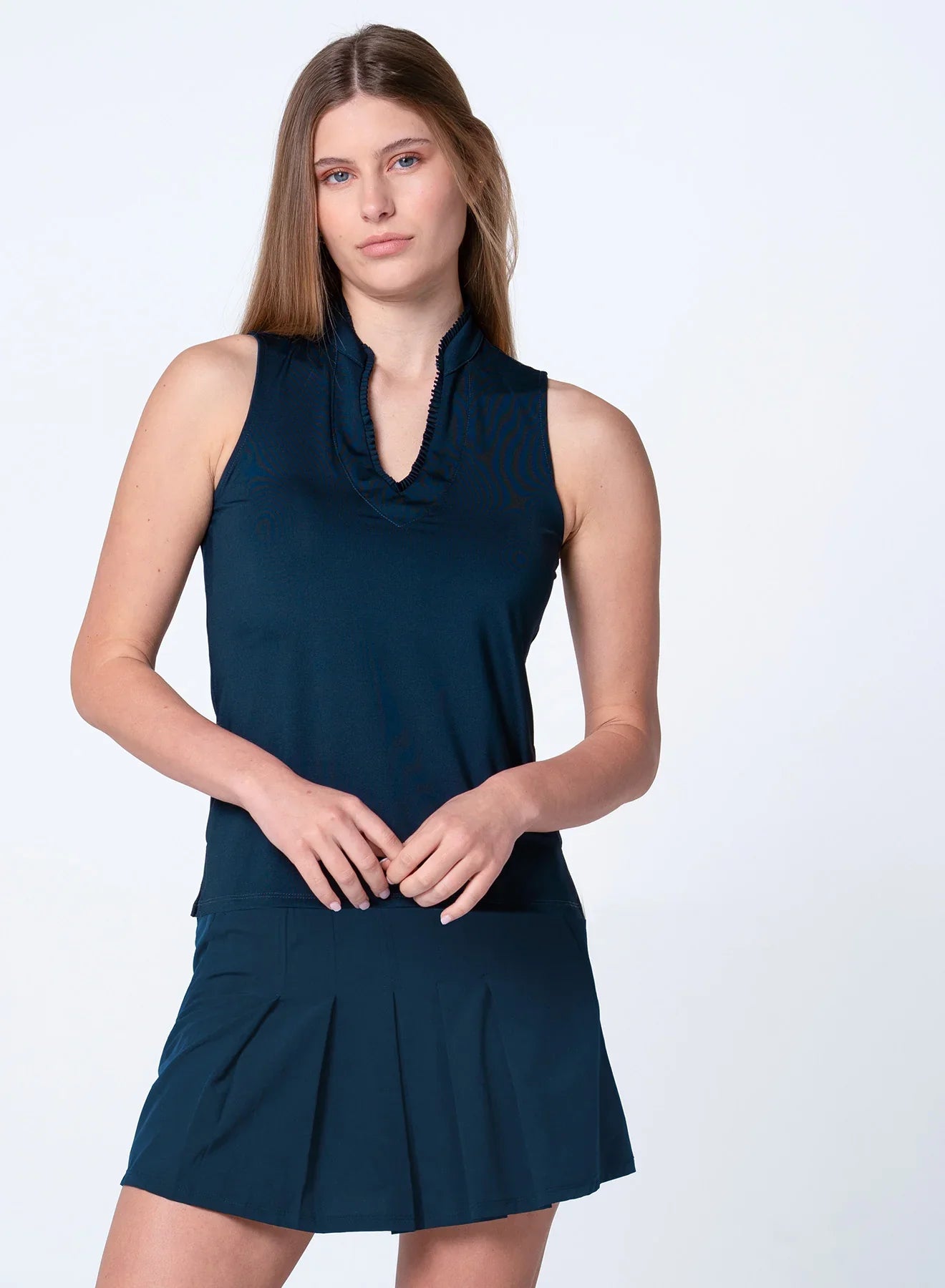Lucky in Love Pleats Sleeveless Top - Navy