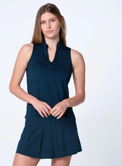 Lucky in Love Pleats Sleeveless Top - Navy