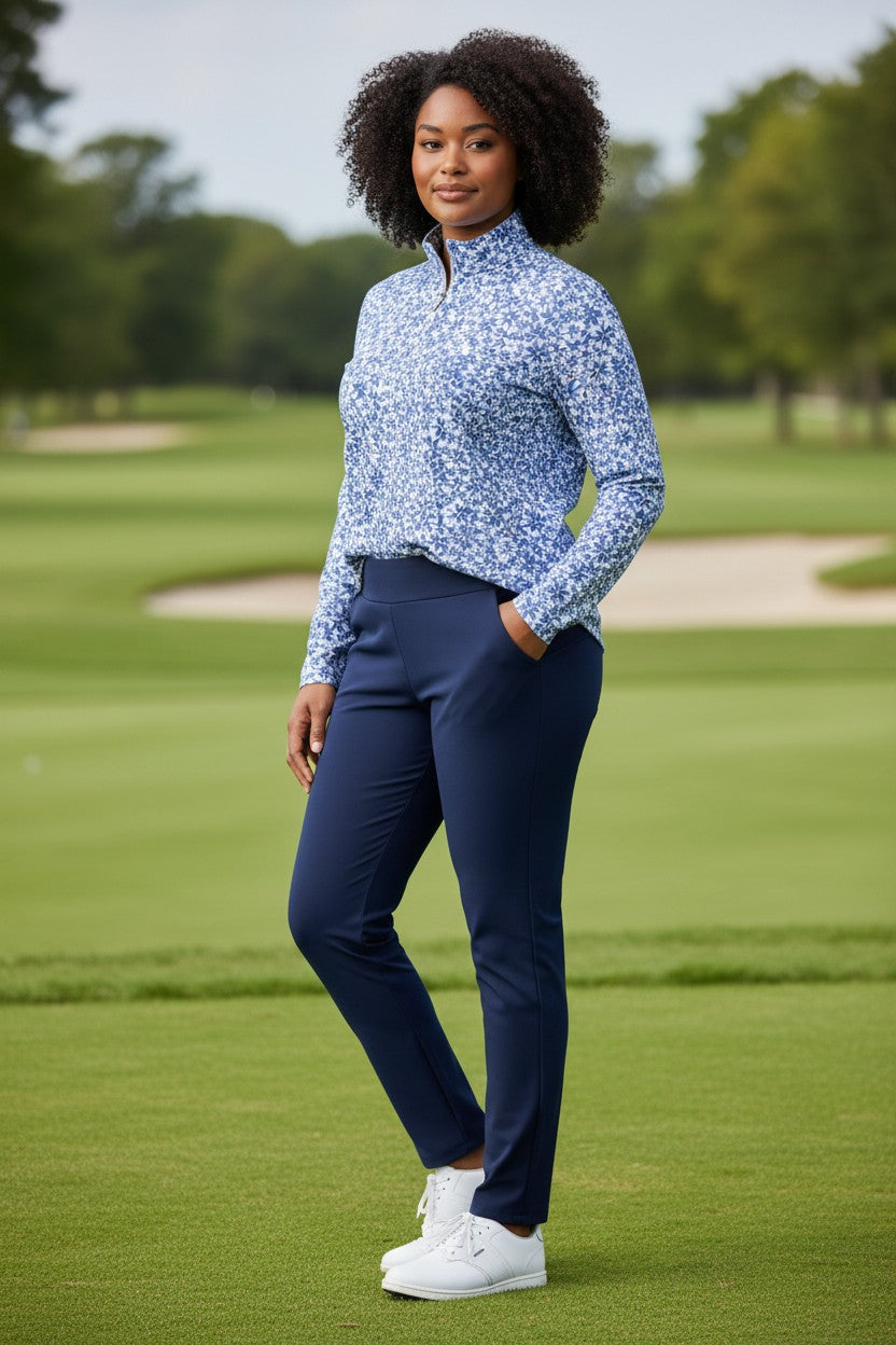 JRB 1/4 Zipped Mid Layer - Cornflower Ditsy Flowers
