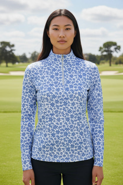 JRB 1/4 Zipped Mid Layer - Cornflower Ditsy Flowers