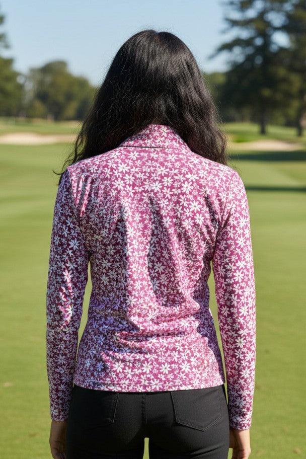 JRB 1/4 Zipped Mid Layer - Fuchsia Ditsy Flowers