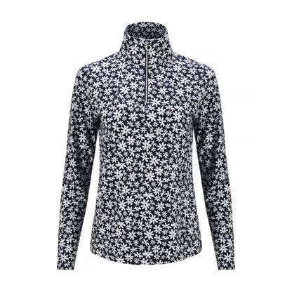 JRB 1/4 Zipped Mid Layer - Navy Ditsy Flowers