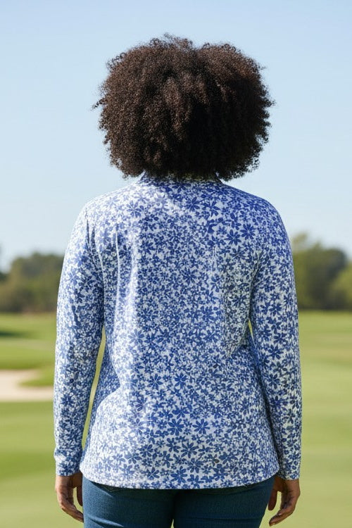 JRB 1/4 Zipped Mid Layer - Cornflower Ditsy Flowers