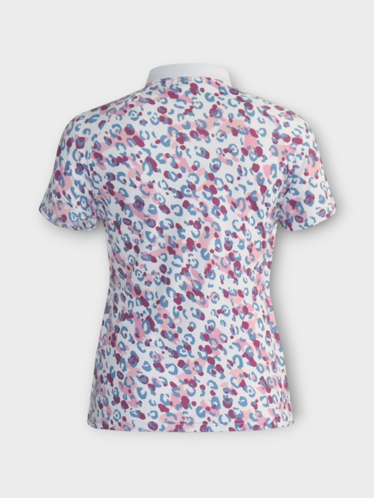 Island Green Short Sleeved Polo - White with Leopard Print