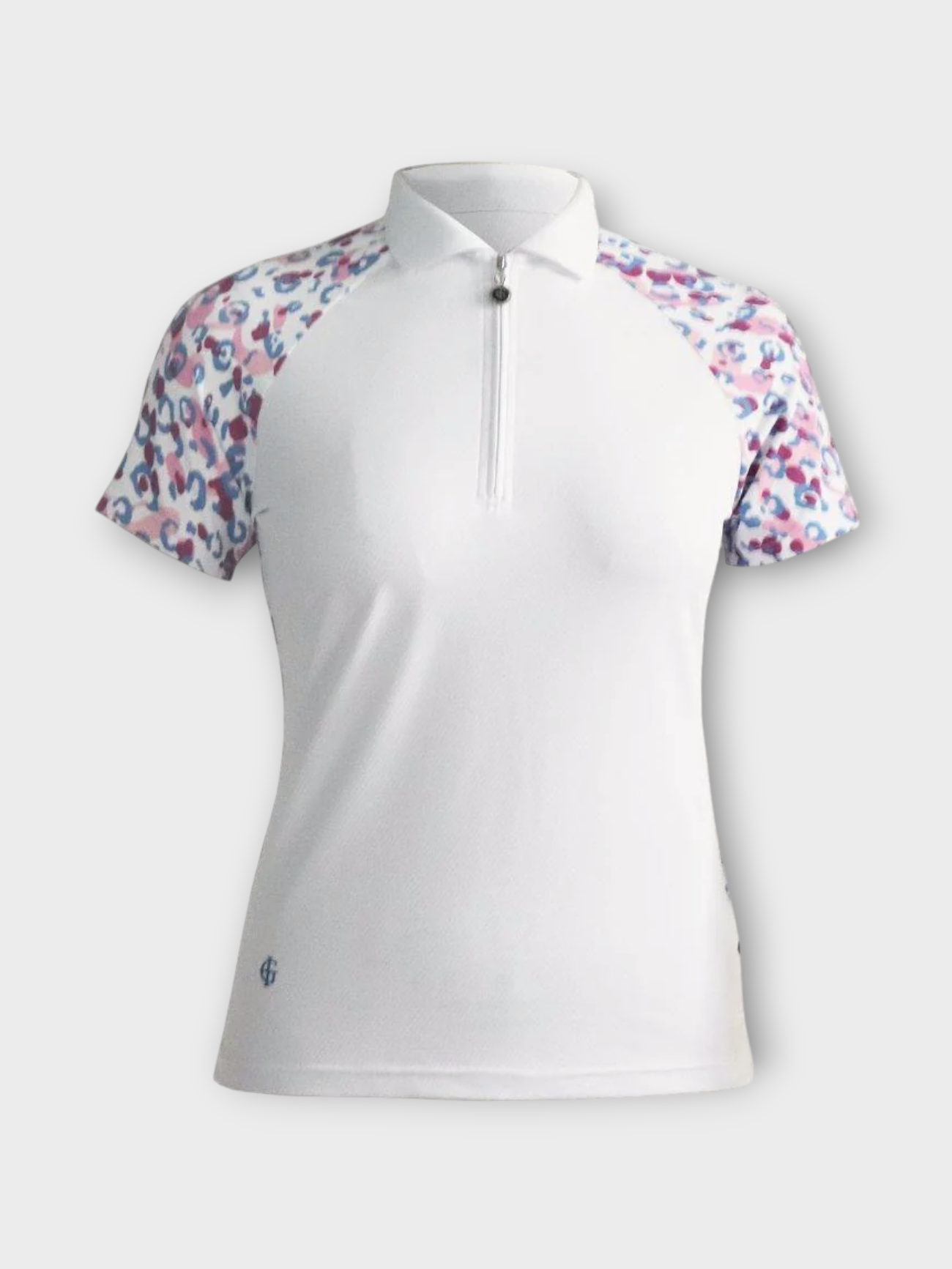 Island Green Short Sleeved Polo - White with Leopard Print