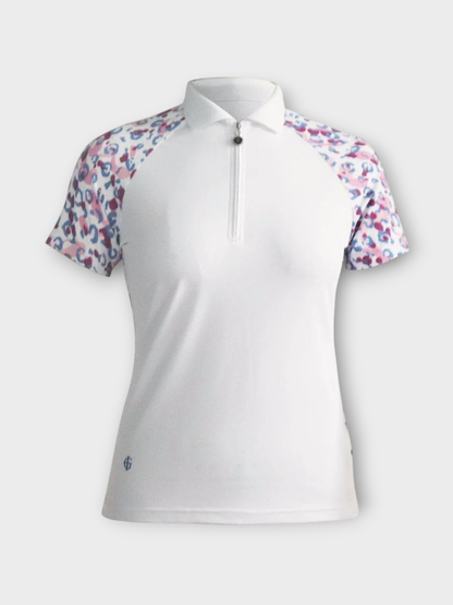 Island Green Short Sleeved Polo - White with Leopard Print