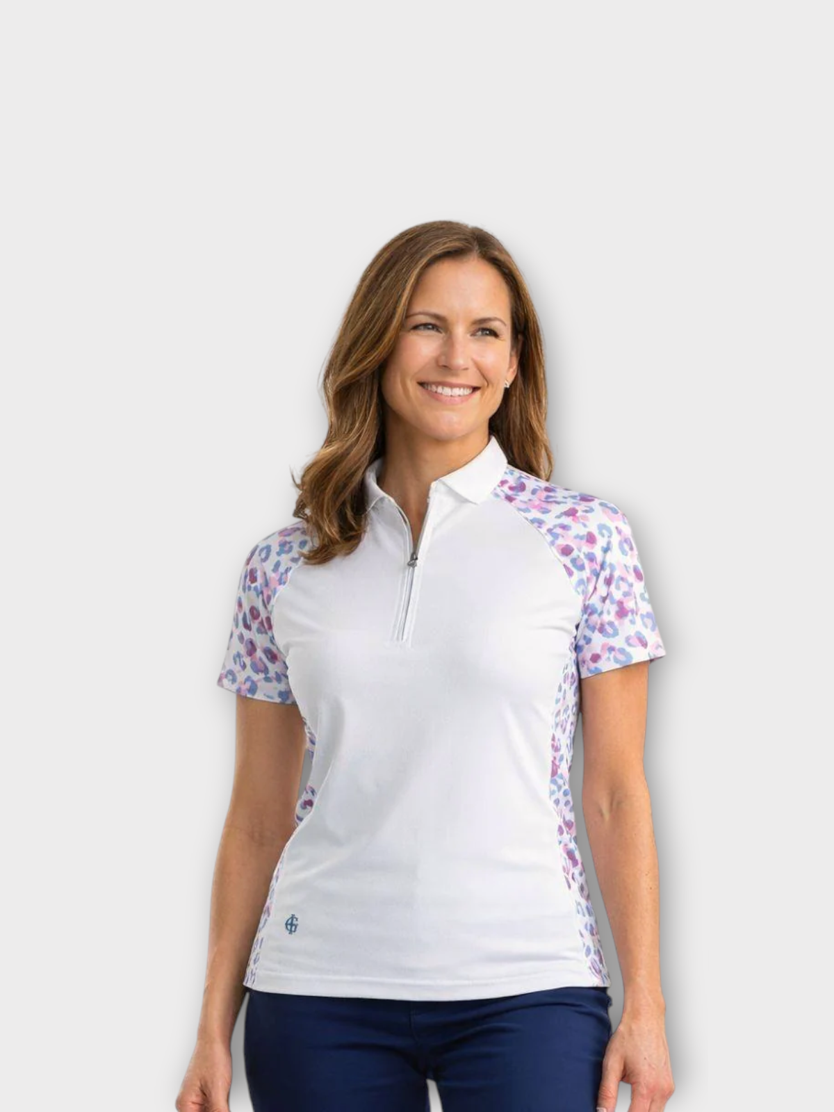 Island Green Short Sleeved Polo - White with Leopard Print