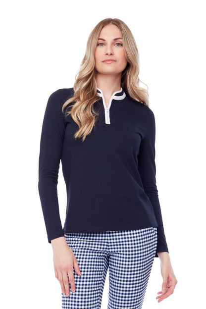 Swing Control pique long sleeved polo - Navy