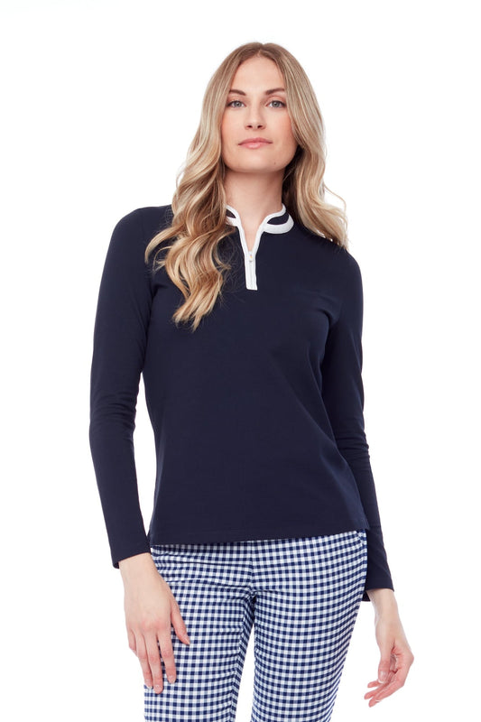 Swing Control pique long sleeved polo - Navy