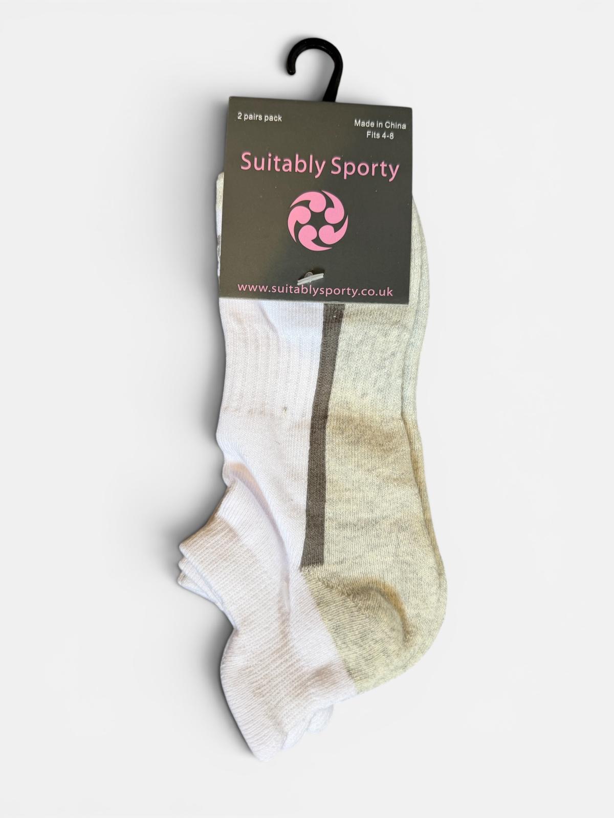 Suitably Sporty sports socks (2 pair pack) - White/grey