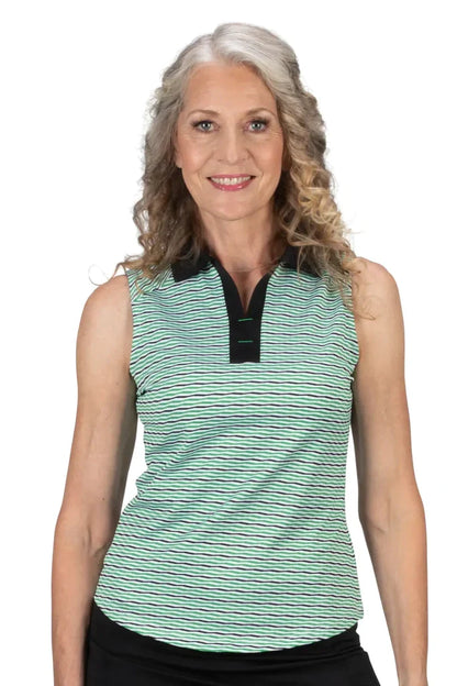 Nancy Lopez Shift sleeveless polo - Green/White/Black Multi